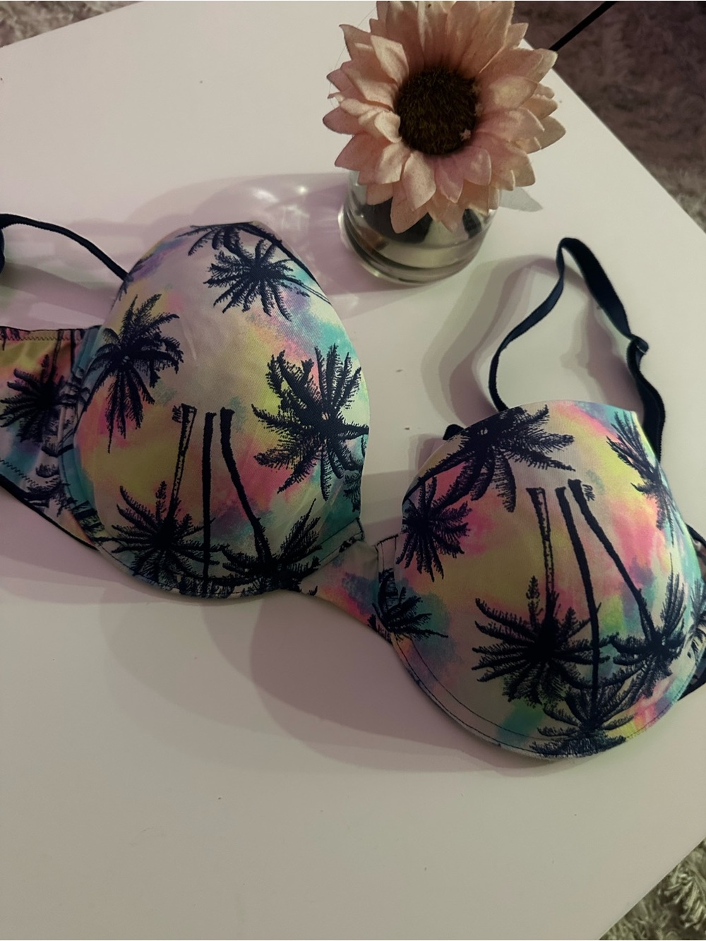 PINK Victoria's Secret Palm Tree Print Push-Up Bra - Pastel Rainbow
